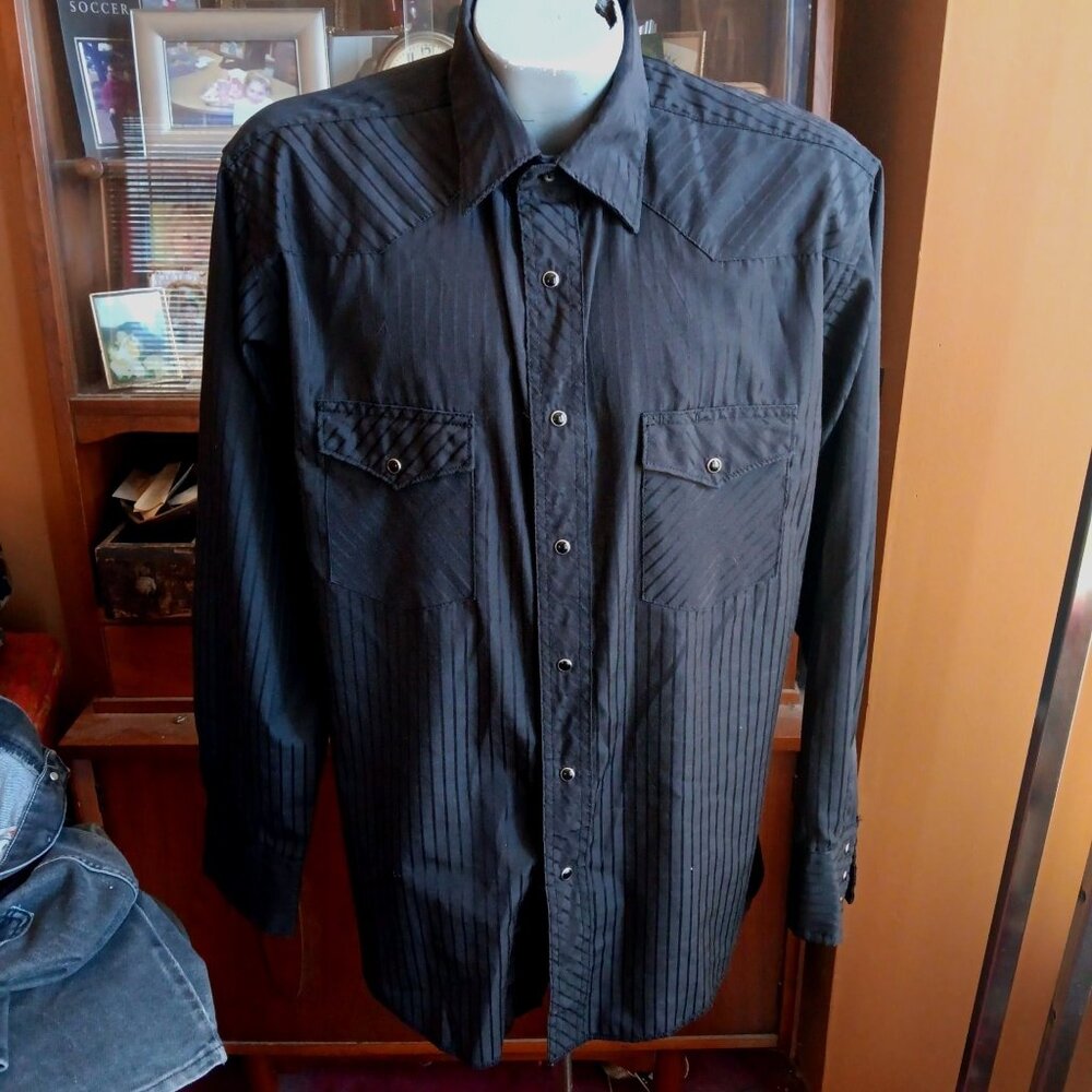 Large Wrangler Western Shirt Man In Black Mens Snap Cotton Blend